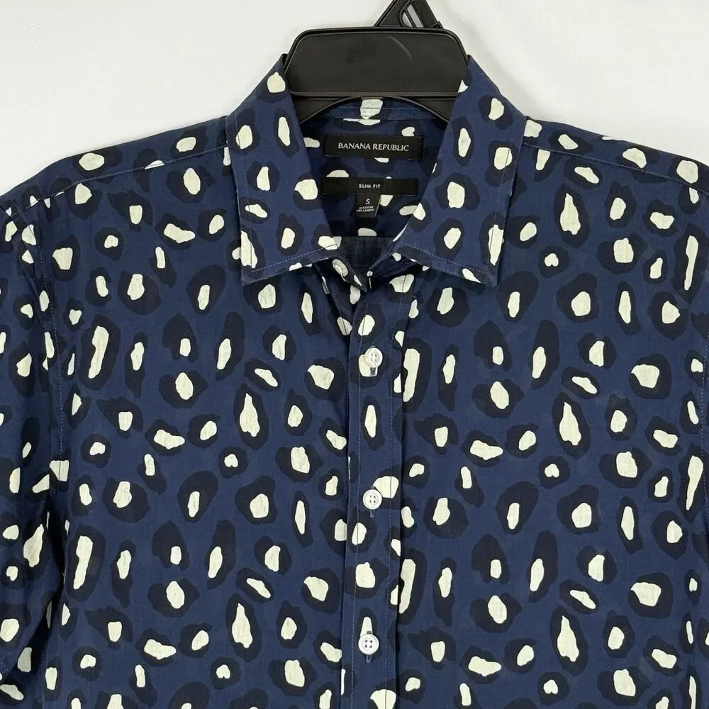 Banana Republic Mens Small Untucked Slim Fit Dress Shirt Navy Blue